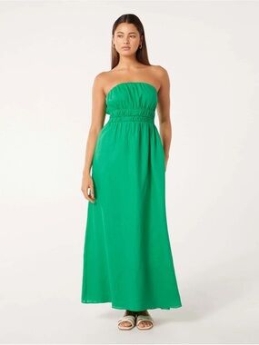 Ever New 100% Linen Strapless Lined Maxi Dress Sz 12 in colour Atlantis